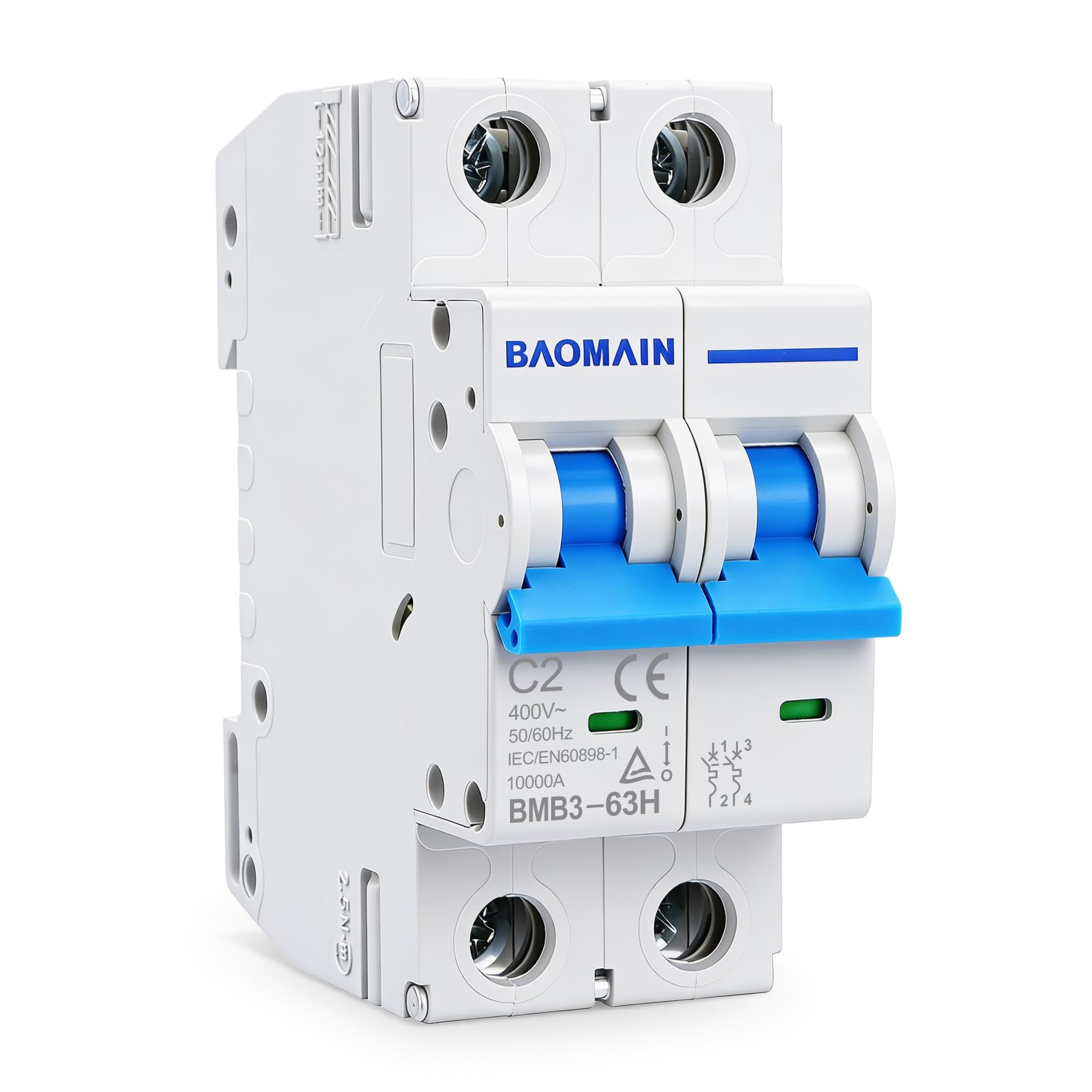 BAOMAIN 2P 2A C-Type MCB,TUV Certified 400VAC 10Kv for AC Home